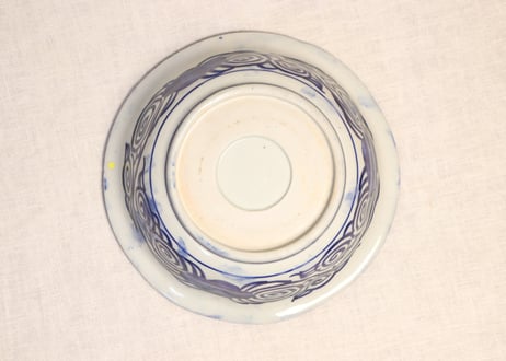 明治前期ベロ藍花図7.5寸鉢 小ホツ