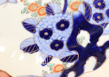 明治前期色絵紫陽花図木瓜型皿