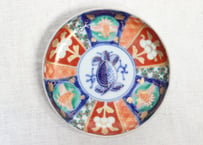 明治前期色絵桃と鶴と牡丹図小皿