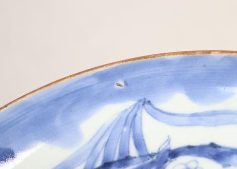 江戸中期染付牡丹図7寸皿 ニュウ