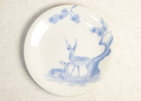 明治後期~大正銅判鹿と紅葉図6寸皿 ノミホツ
