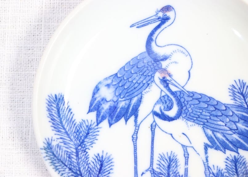 明治末～大正期　幻の窯元　源六窯　　　色絵扇松鶴文小皿　10枚　直径11.6㎝ fit=scale-down,w=1200