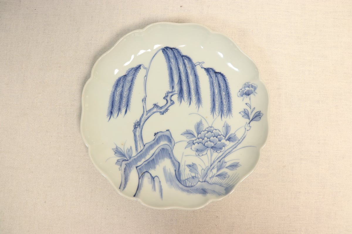 江戸幕末染付柳に牡丹図7寸皿②窯傷 | 吉祥寺PukuPuku