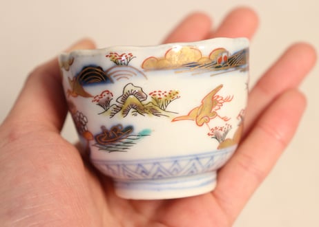 明治前期色絵山水図通り物小向付