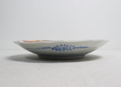 明治後期~大正色絵三方松鶴図7寸皿　色擦れ,窯傷,少かたつき