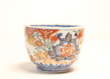 明治前期色絵芦に鳥と牡丹図通り物向付