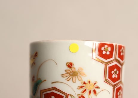 江戸中期色絵草花と亀甲図のぞき(大ぶり) 小ニュウ