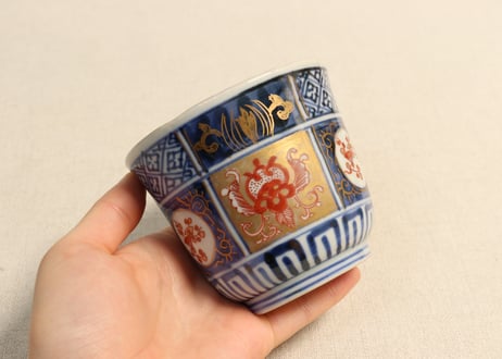 明治前期赤絵金彩扇と花図市松図向付　5客組