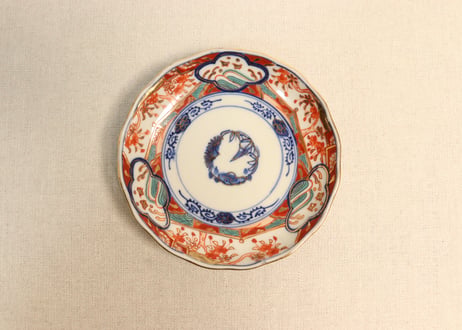 明治後期~大正色絵桜と波千鳥図通り物小皿