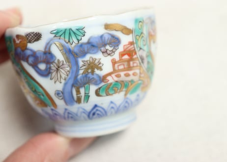 明治前期色絵鶴と松竹梅図通り物小向付