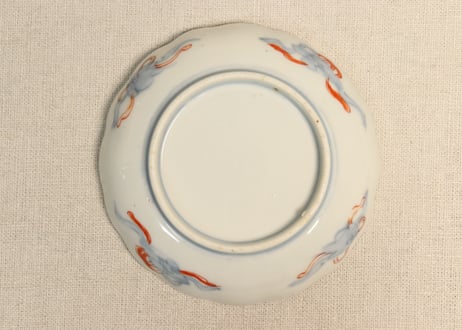 明治前期色絵菊と梅図小皿③甘手,釉剥げ