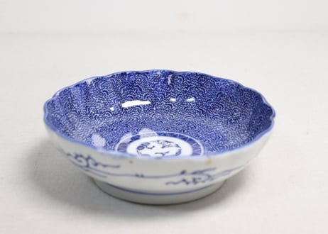 明治前期紙刷微塵唐草図なます皿②少かたつき