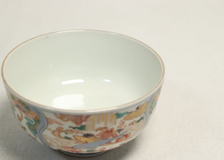 明治前期色絵三方鮎図蒸茶碗