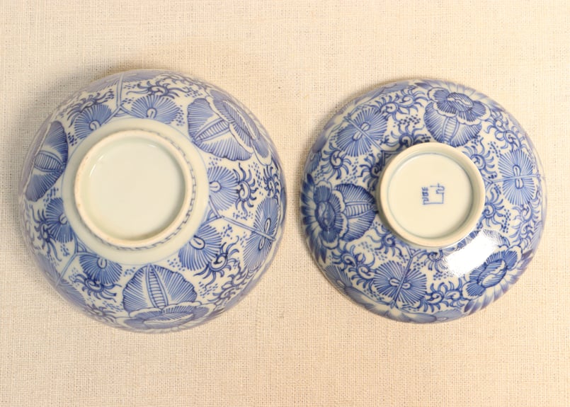 江戸幕末染付線描き三方に花図蓋茶碗 五客組 | 吉祥寺PukuPuku