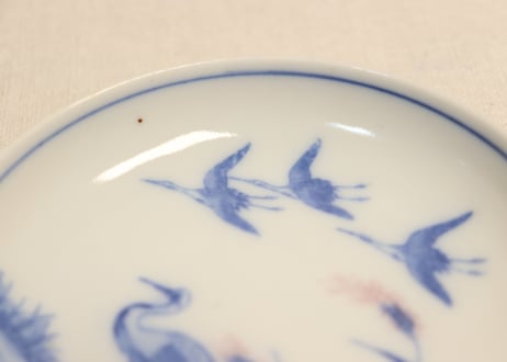 明治後期～大正銅判芦と鶴図小皿
