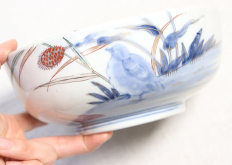 明治前期色絵芦と水鳥図三つ組鉢