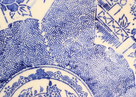 明治後期～大正紙刷牡丹図９寸皿