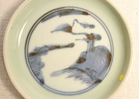 江戸中期青磁染付山水図小皿② 少甘手