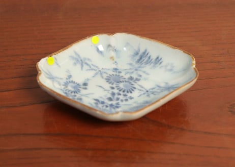 江戸中期紙刷古印判菊図菱柄小皿　小ホツ②