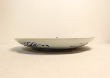 明治前期染付牡丹図尺2寸皿　フリモノ