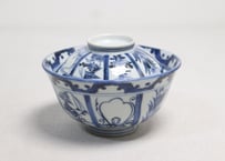 江戸後期染付草花割絵と雪輪図蓋茶碗