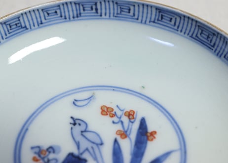 明治前期色絵柳に鮎図蓋茶碗