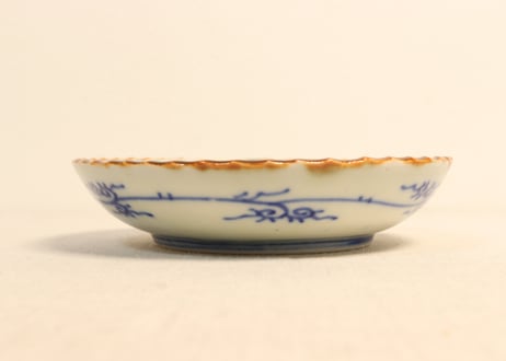 明治前期染付三方に山水窓絵と萩唐草図イゲ縁通り物なます皿