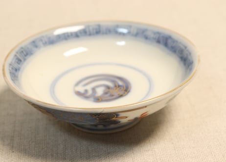 明治前期金彩染付四君子図飯茶碗