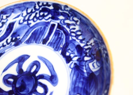 明治前期ベロ藍鳳凰図通り物小皿