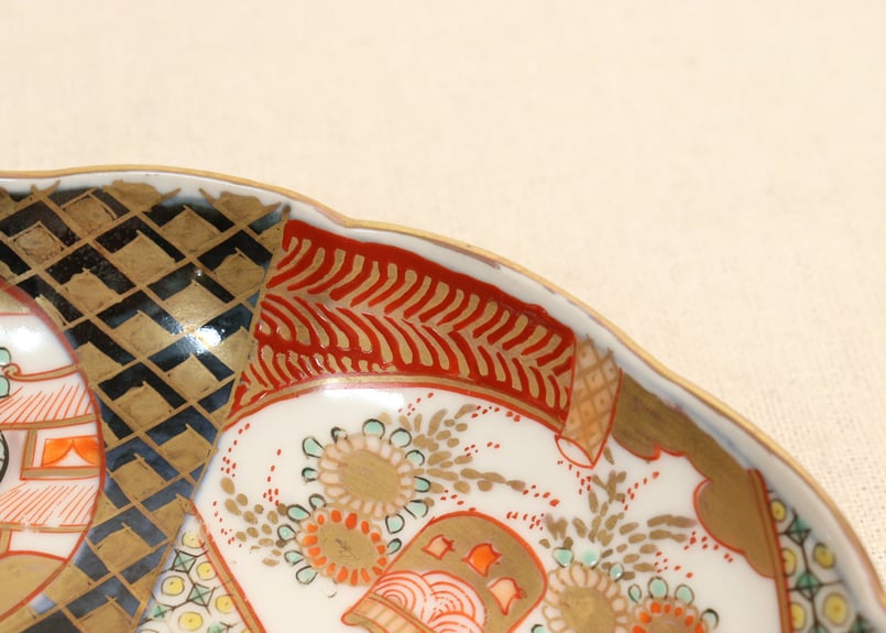 明治前期色絵桃と山水と菊図通り物7寸皿① | 吉祥寺PukuPuku