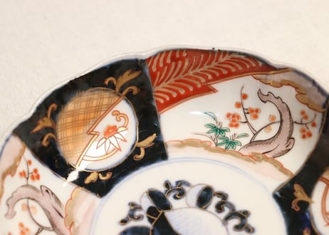 明治前期色絵三方に竹梅図なます皿 高台ホツ