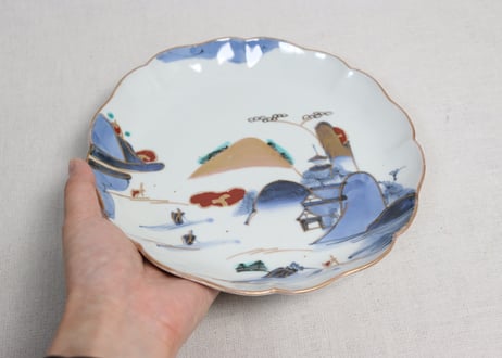 江戸後期色絵山水図7寸皿①