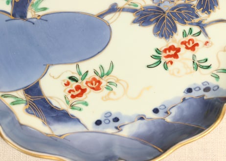 江戸中期色絵桐に蔦花図7寸皿