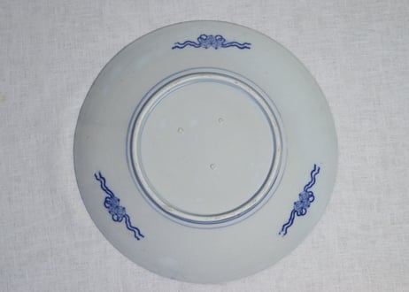 明治後期~大正銅判山水と菊と牡丹図大皿 高台ひっつき