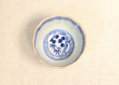明治前期色絵芦に鳥と牡丹図通り物小向付①見込み濃いめ
