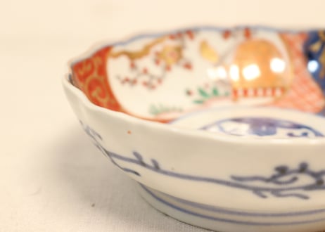 明治前期色絵梅と鶯に鳥籠図通り物なます皿②　濃いめ