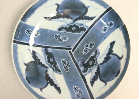 江戸幕末染付牡丹図9寸皿