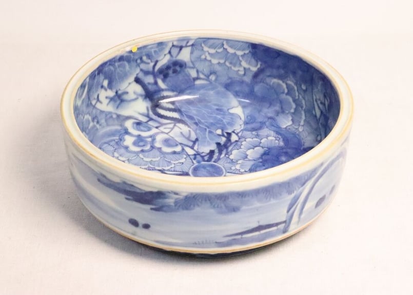 江戸幕末染付捻子に蓮と花弁図桶型7寸鉢 小ホツ | 吉祥寺PukuPuku