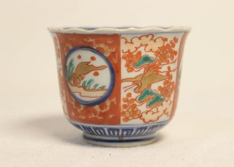 明治前期色絵鶴と兎図向付