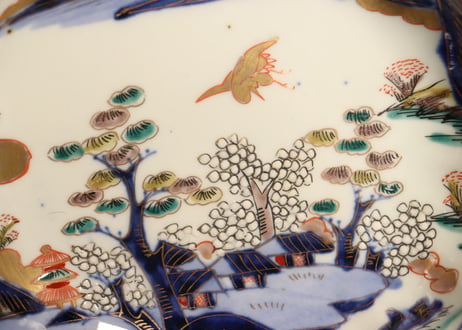 明治前期色絵山水図通り物なます皿①
