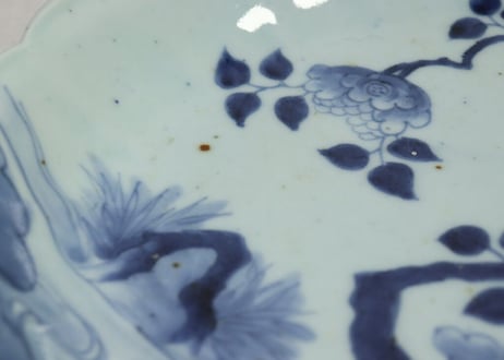 江戸中期染付花鳥図尺深皿　ニュウ