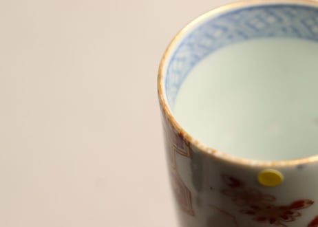 江戸中期色絵草花と亀甲図のぞき(大ぶり) ノミホツ
