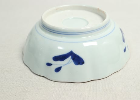 江戸幕末赤絵染付秋海棠と蝶図通り物大なます皿