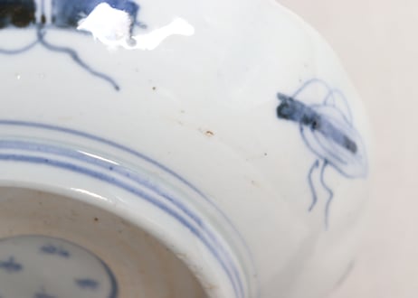 明治前期色絵梅に鶯と菖蒲図通り物なます皿
