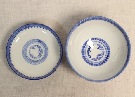 明治前期紙刷鉄線図蓋茶碗