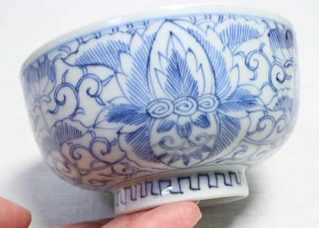 江戸幕末線描き牡丹図蒸茶碗