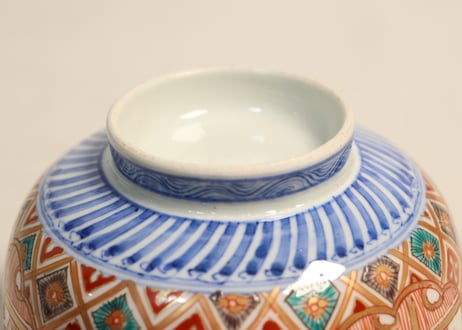 明治前期色絵梅と人物と青玉図蒸茶碗 5客組