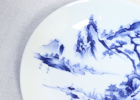 明治後期～大正染付山水図通り物５寸皿