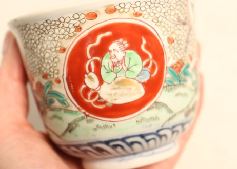 明治前期色絵桜と天馬と人物図大向付