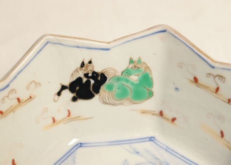明治前期色絵馬と幾何学文八角三ツ組鉢 大のみ甘手